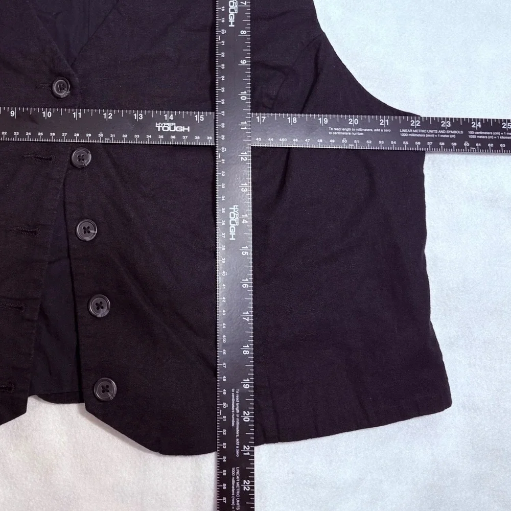Express Womens Black Linen Blend Tailored Button Up Waistcoat Vest Size XL